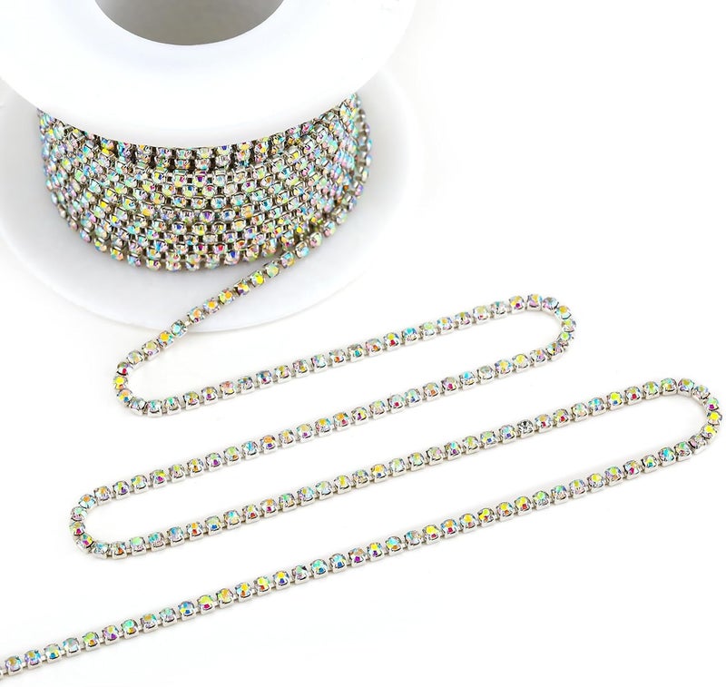 Rytenz 10 Yards 2 MM Rhinestone Chain Trim Crystal Close Chain Trim Shiny Rhinestone Chain for Sewing Crafts, DIY Decoration, Jewelry, Clothing, Shoes (AB-Silver, 2MM) - Image 2